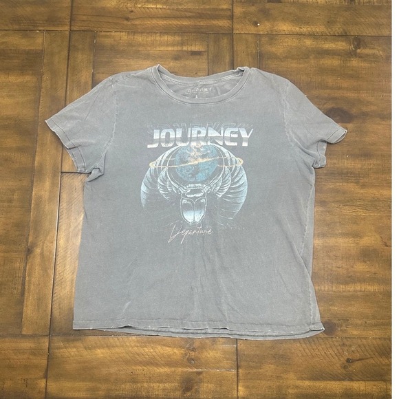 Journey Tops - Journey Departure 1980 US Tour Graphic T-Shirt Gray Large Cotton Band Tee